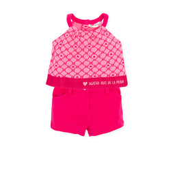 CAMISETA Y PANTALON SHORT FUCSIA